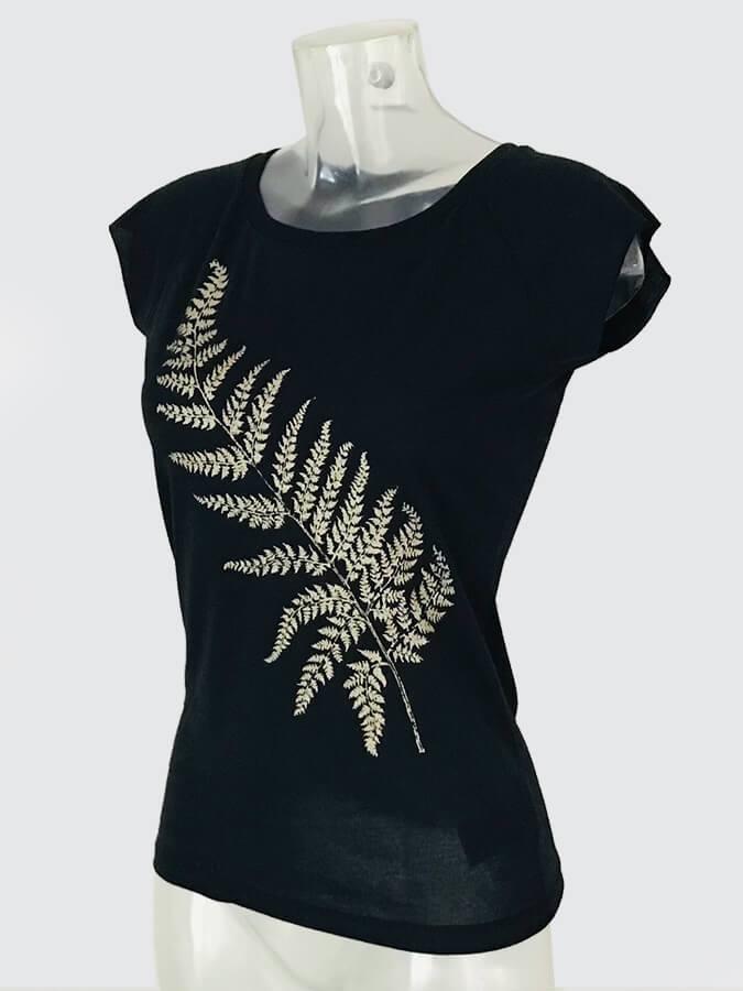 Natural Organic T-Shirt - Schwarz, Gold Farn